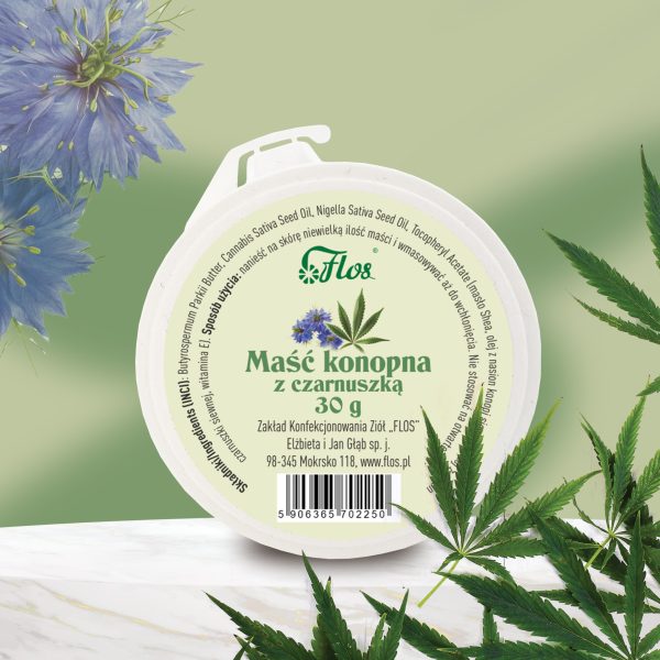 Maść konopna z czarnuszką - masło Shea, olej z konopi siewnych - 30g Maść konopna z czarnuszką - masło Shea, olej z konopi siewnych - 30g